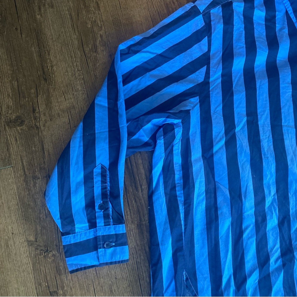 Striped Blue Button-Up Shirt - Women's Blue Stripe Top - Picture 3 of 7